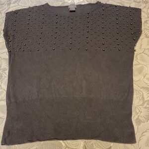 H&M Studded Sweater Womens Small Grey Excellent Silk Blend Cap Sleeve Knit Top